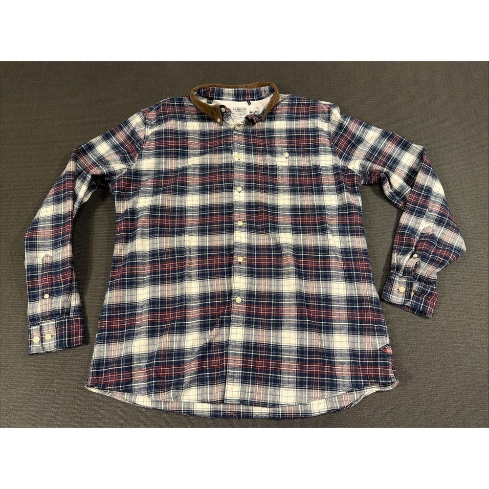 Barbour The Steve McQueen Plaid Corduroy Collar Red Navy White Shirt Size XXL